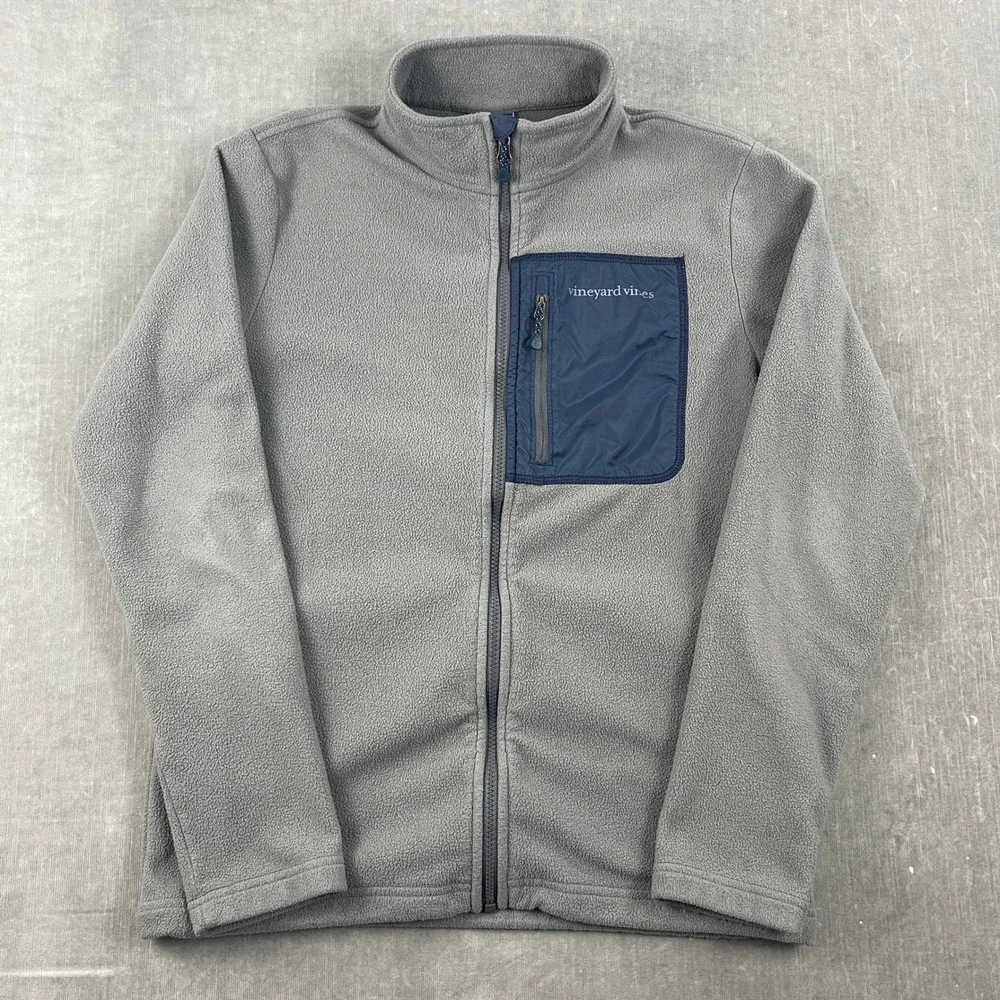 Vineyard Vines Men Small Gray Fleece Full Zip Jacket Contrast Pocket